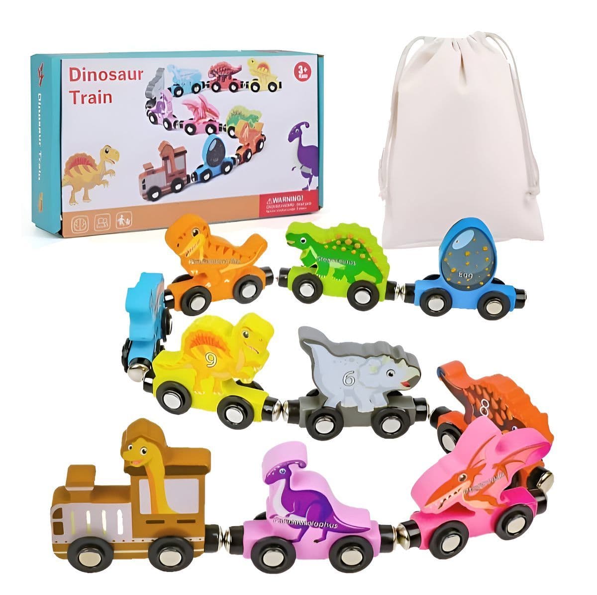 Magnetic Wooden Dinosaur Number Train Set 10 Piece