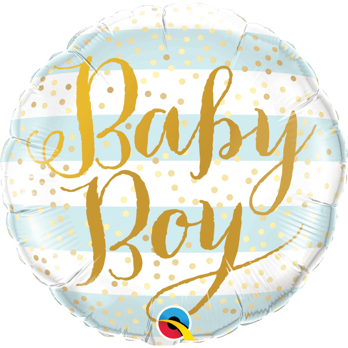 18 Inch Foil Round Baby Boy Blue Stripes