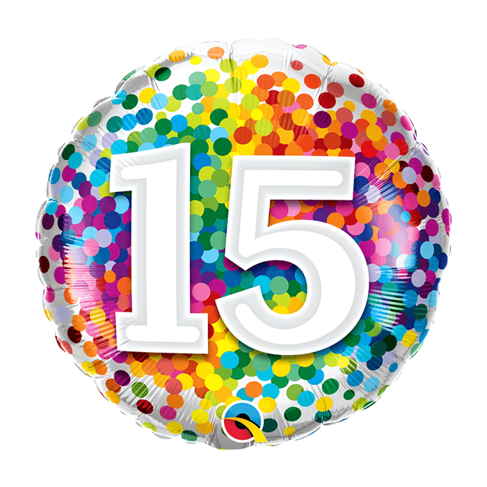 18 Inch Foil Age 15 Rainbow Confetti