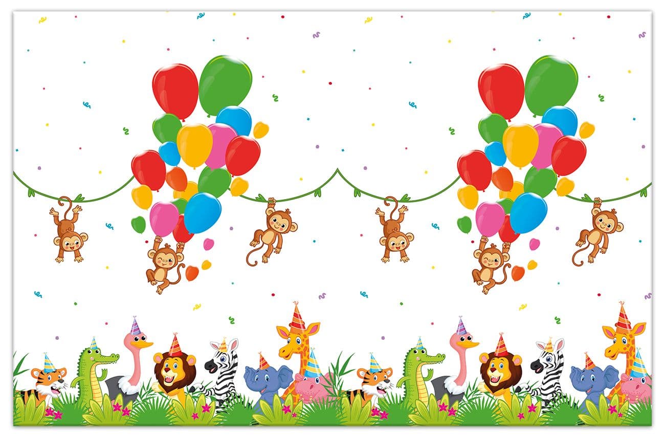 JUNGLE BALLOONS PLASTIC TABLECOVER 120X180CM 1CTP