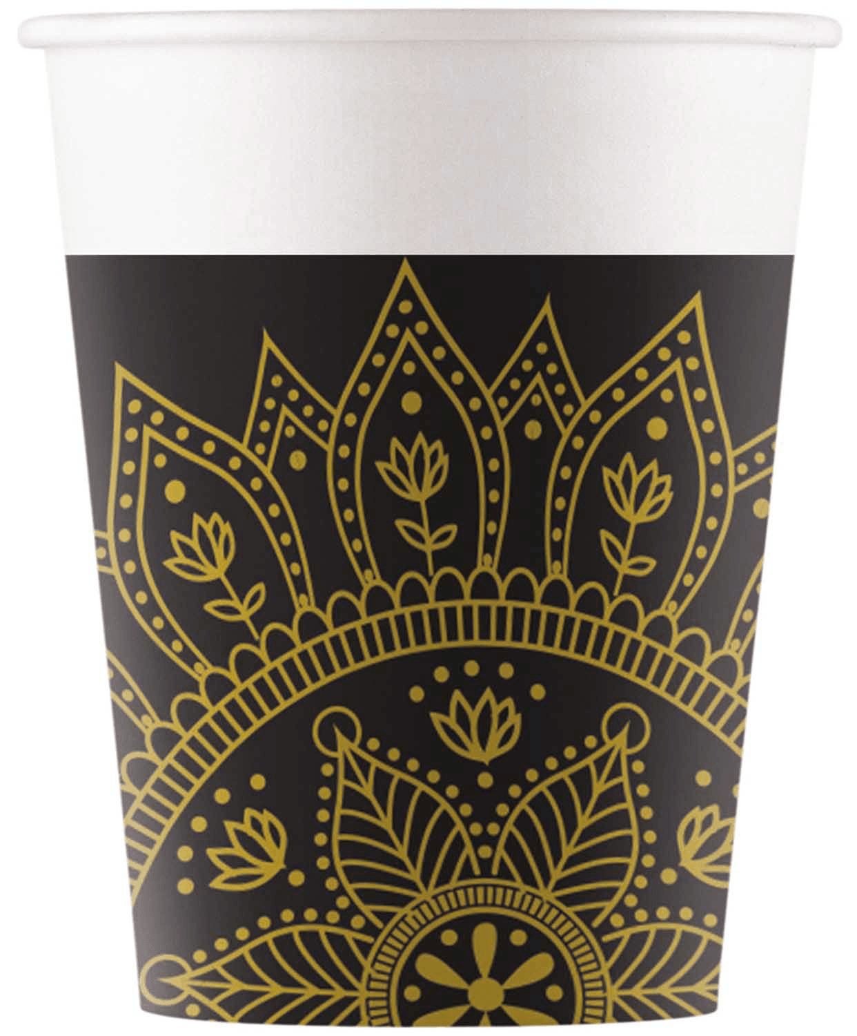 MANDALA BLACK AND GOLD PAPER CUPS 200ML 8CT