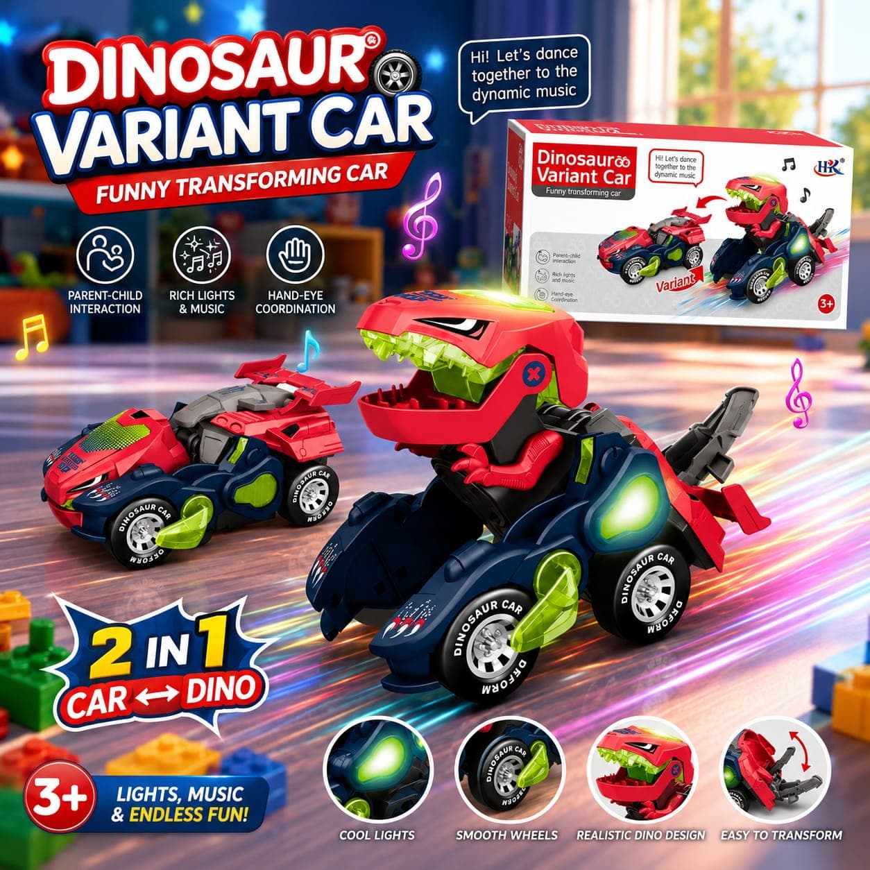 Dinosaur Variant Car 2-in-1 Transforming Toy