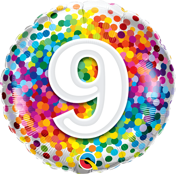 18 INCH FOIL AGE 9 RAINBOW CONFETTI 1 CTP