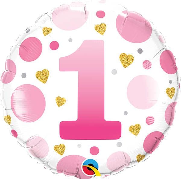 18 INCH FOIL RND AGE 1 PINK DOTS 1CTP