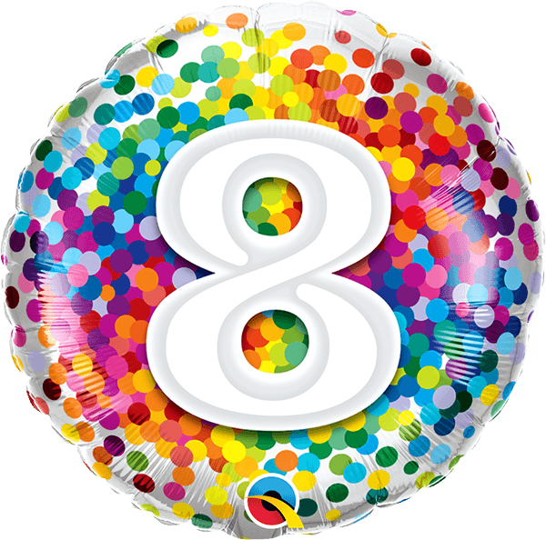 18 INCH FOIL AGE 8 RAINBOW CONFETTI 1 CTP
