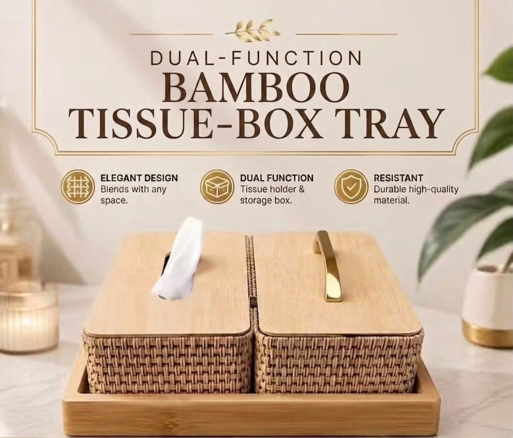 DUAL FUNCTION BAMBOO TISSUE BOX TRAY