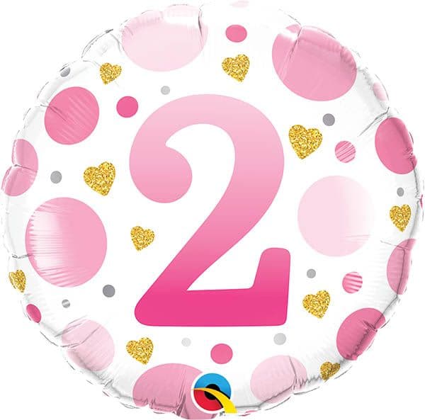 18 INCH FOIL RND AGE 2 PINK DOTS 1CTP
