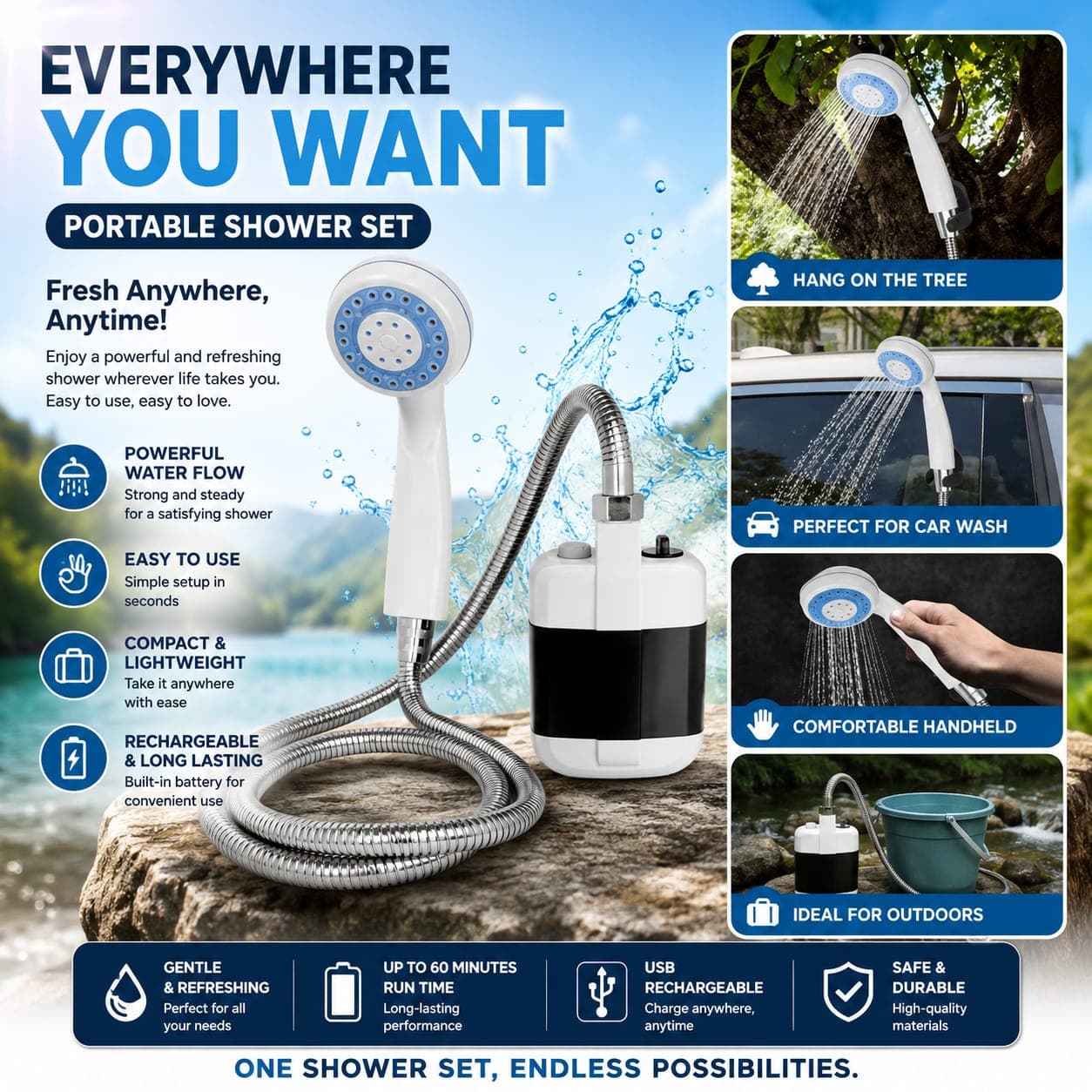 Rechargeable Portable Outdoor Shower Rechargeable