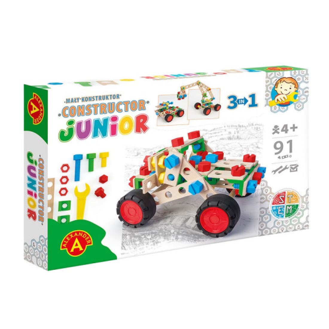Constructor Junior 3-in-1 Off Road Vehicle Wooden Construction Building Kit