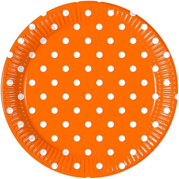 ORANGE DOTS PAPER PLATES LARGE 23CM 8CT