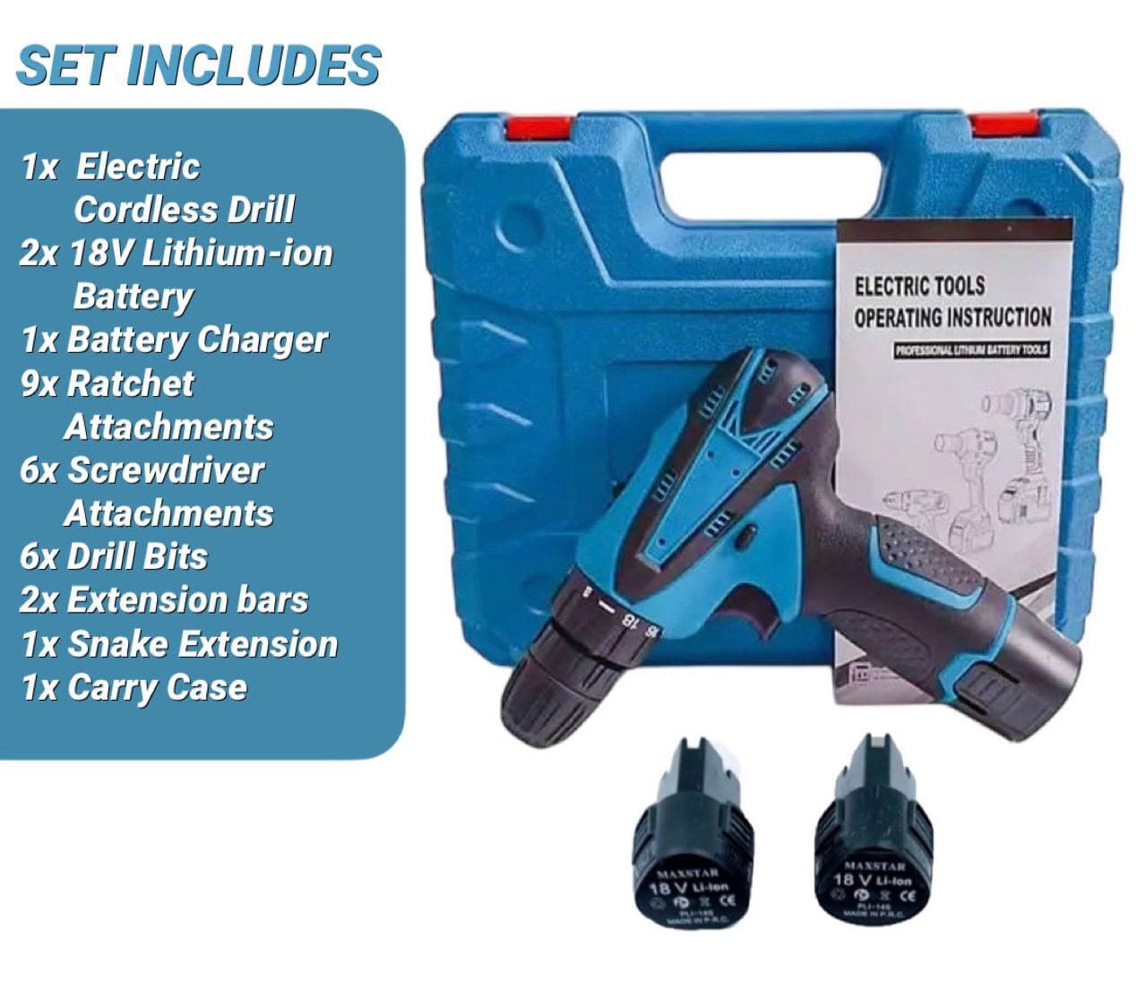 Double-Battery Cordless Drill Set Rechargeable