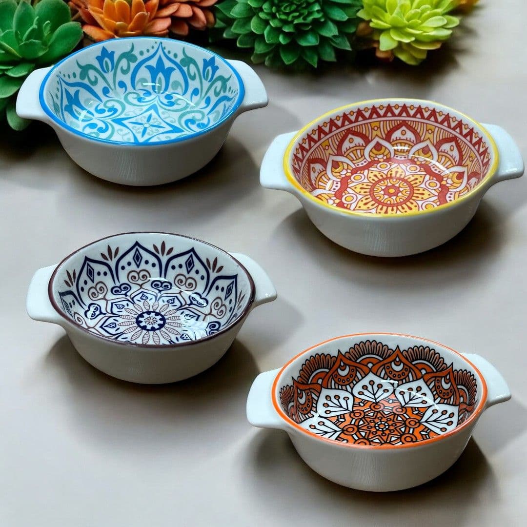6 Piece Ceramic Handled Soup Bowl Round Assorted