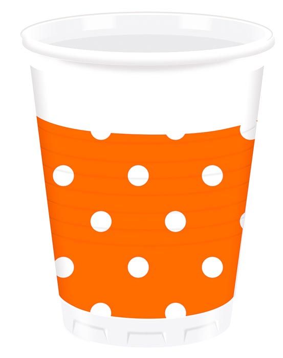 ORANGE DOTS PLASTIC CUPS 200ML 8CT