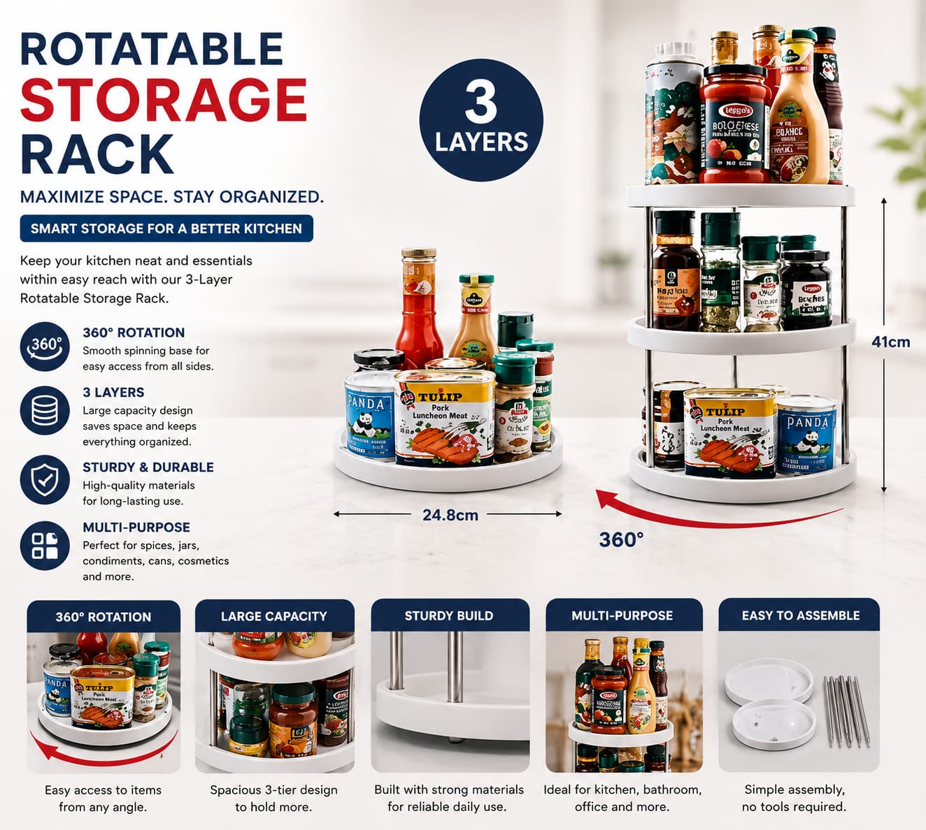 3 Tier Rotatable Storage Rack