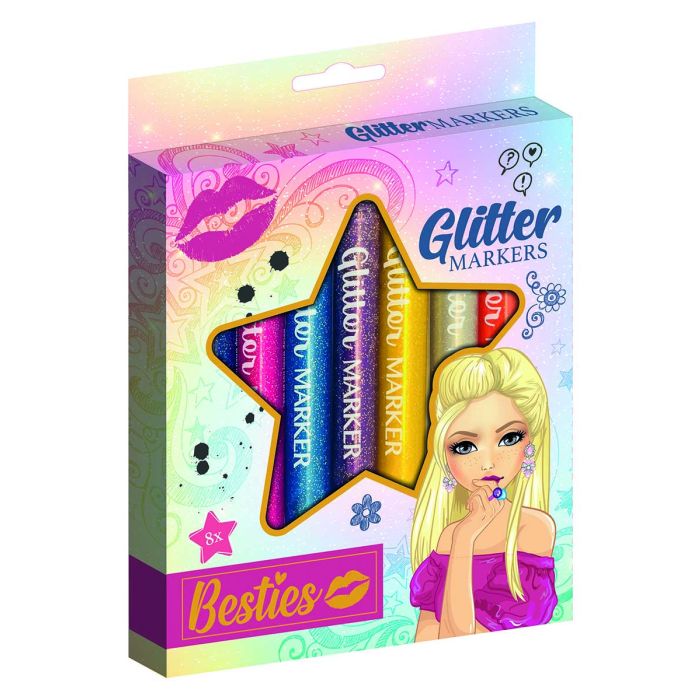 Besties 8 Glitter Markers In Wallet