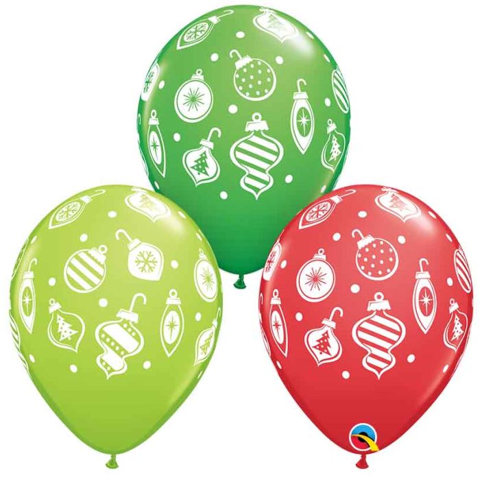 11 INCH LATEX CHRISTMAS ORNAMENTS & DOTS 50CTP