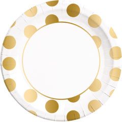 CLASSIC GOLD DOTS PAPER PLATES LARGE 23CM 8CT