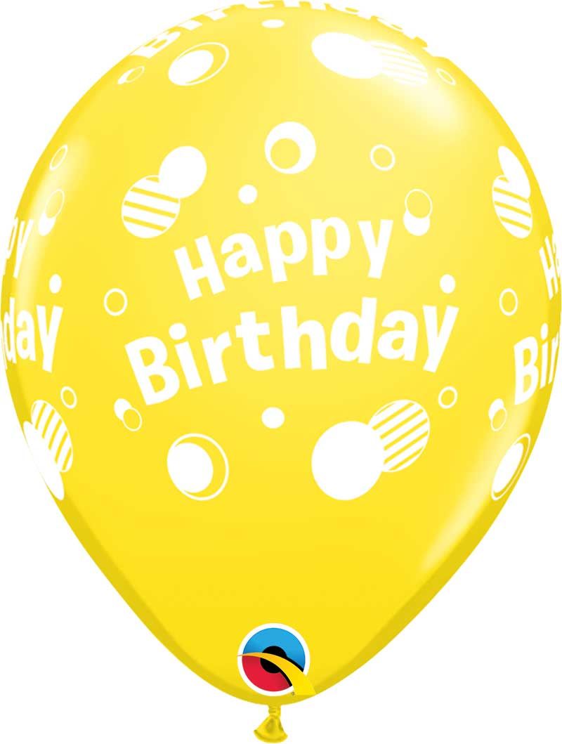 11 INCH LATEX RND HAPPY BDAY POLKA DOTS 50CTP