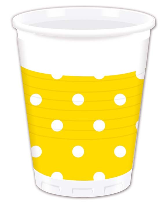 YELLOW DOTS PLASTIC CUPS 200ML 8CT