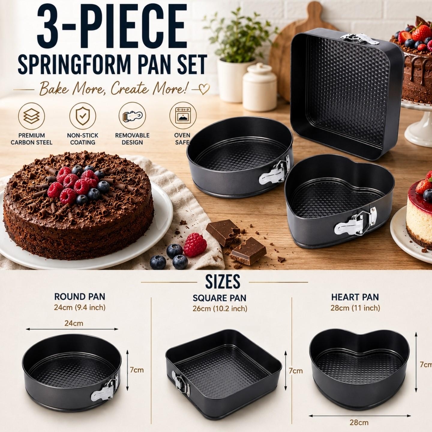 3 Shapes Springform Pan Set