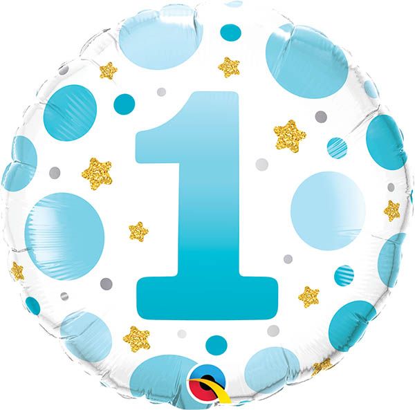 18 INCH FOIL RND AGE 1 BLUE DOTS 1CTP