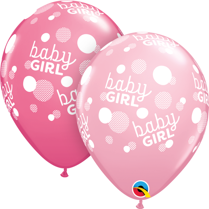 11 INCH LATEX RND BABY GIRL PINK DOTS 50CTP