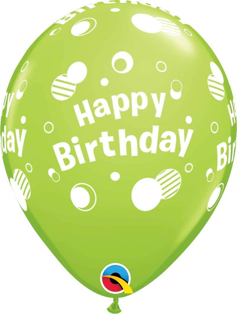 11 INCH LATEX RND HAPPY BDAY POLKA DOTS 50CTP