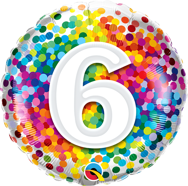 18 INCH FOIL AGE 6 RAINBOW CONFETTI 1 CTP