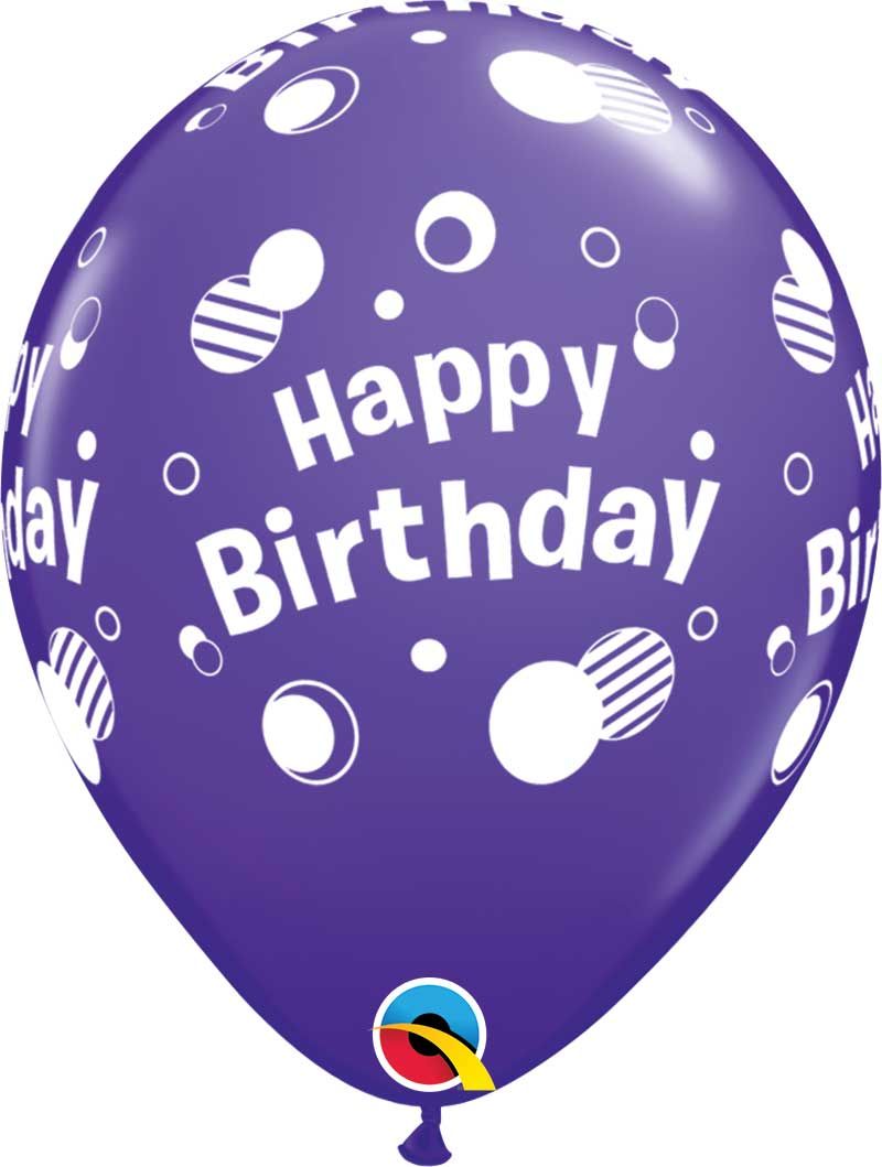 11 INCH LATEX RND HAPPY BDAY POLKA DOTS 50CTP