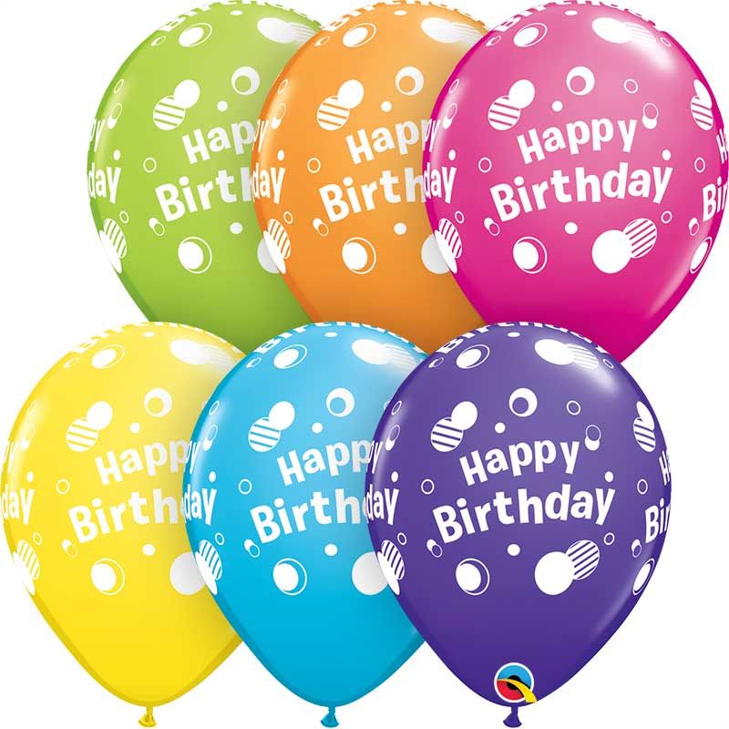 11 INCH LATEX RND HAPPY BDAY POLKA DOTS 50CTP