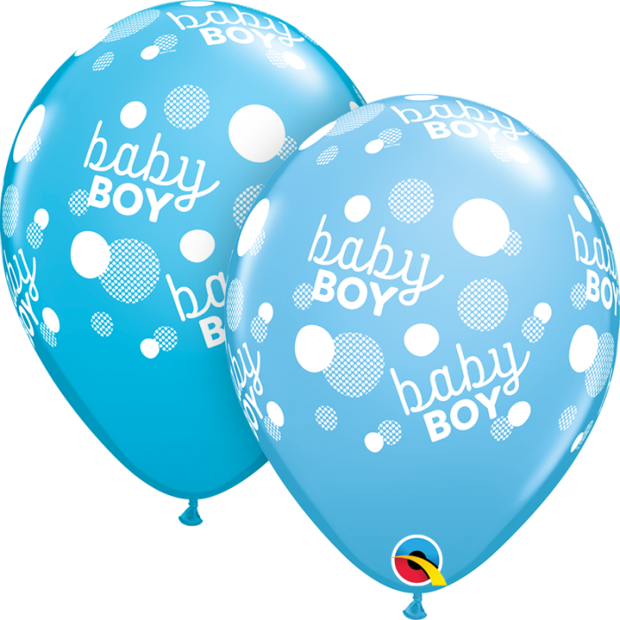 11 INCH LATEX RND BABY BOY BLUE DOTS 50CTP