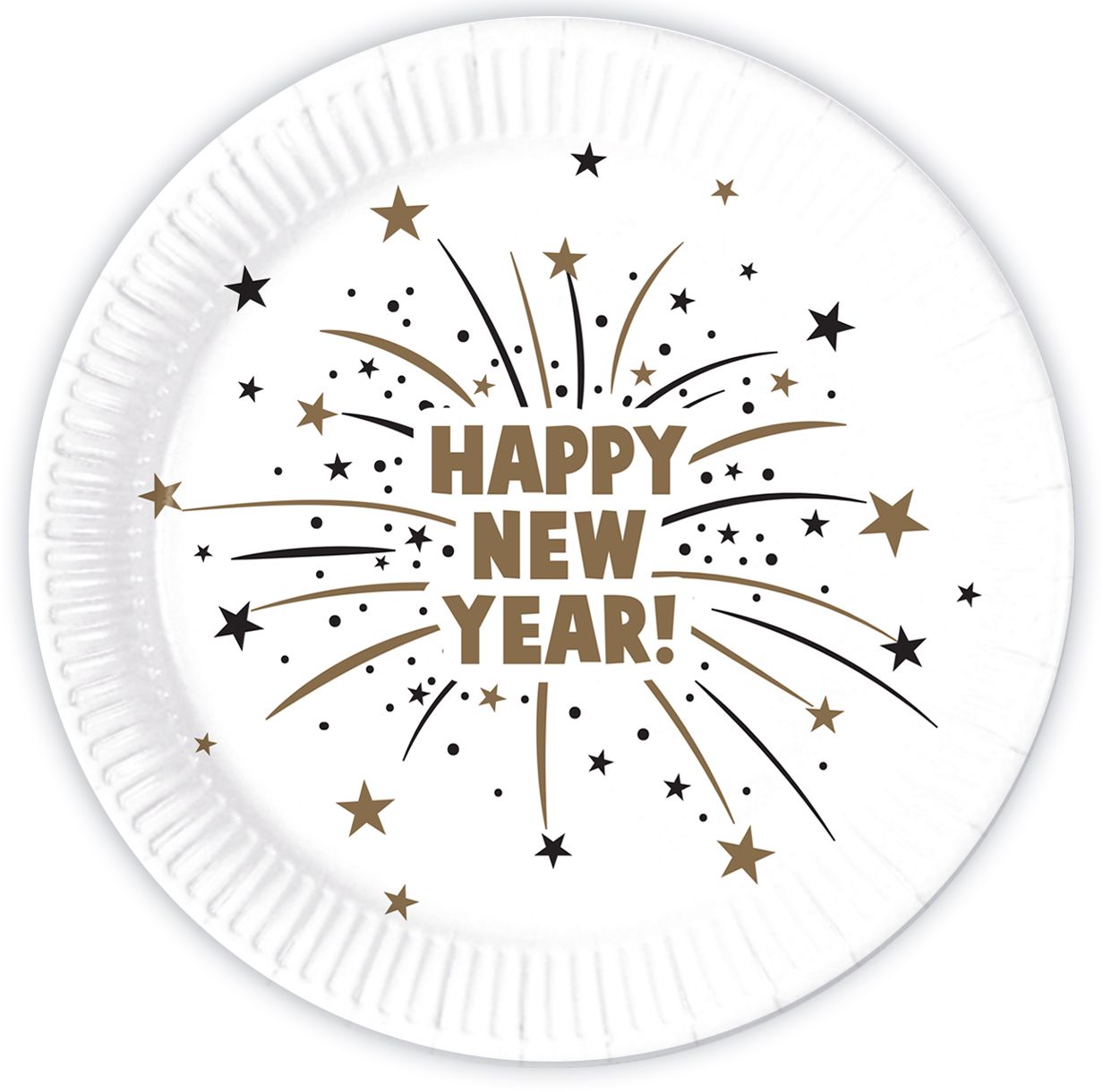 HAPPY NEW YEAR FLARES PAPER PLATES 23CM 8CT