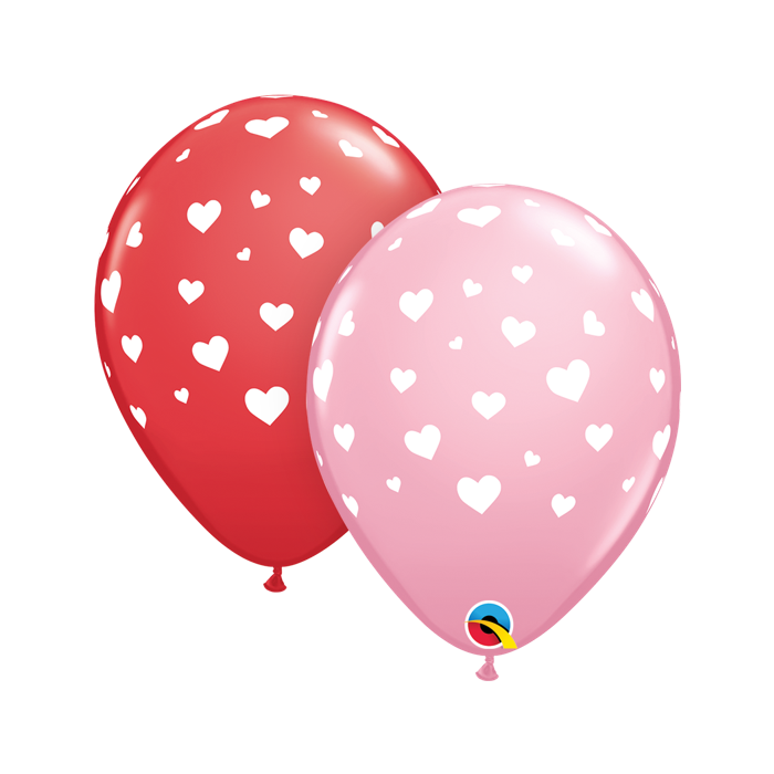 11 INCH LATEX RND AST RANDOM HEARTS-A ROUND 50CT