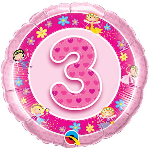 18 INCH FOIL AGE 3 PINK FAIRIES RND 1CTP