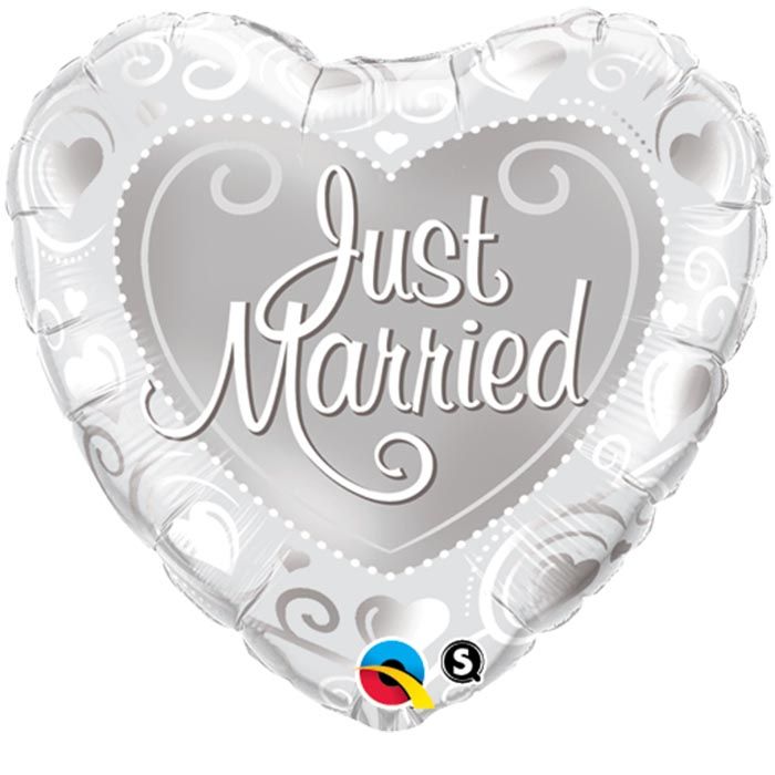 18 INCH FOIL HRT JUST MARRIED HEARTS SILVER 1CTP