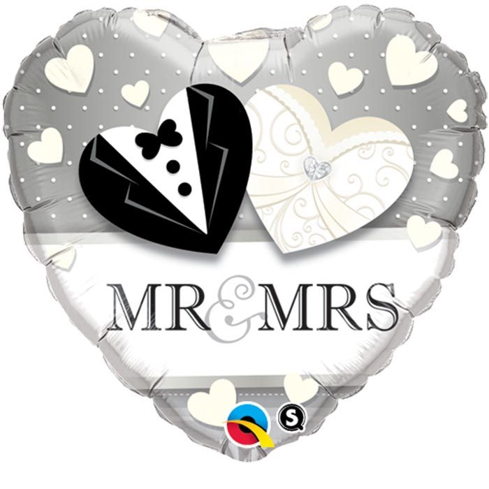 18 INCH FOIL HRT MR. & MRS. WEDDING 1CTP