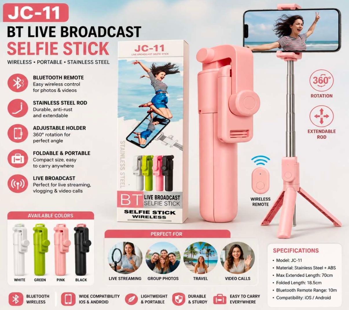 Bluetooth Selfie Stick Tripod