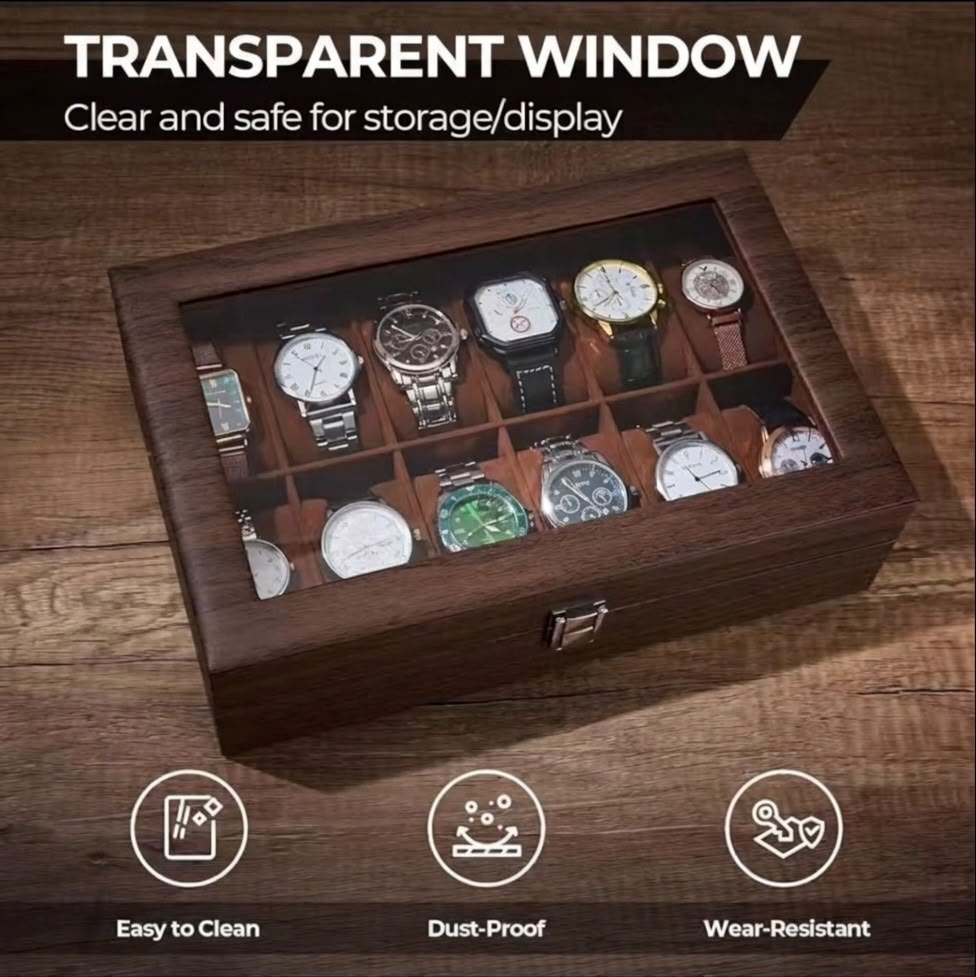 SOLID WOOD WATCH CASE  12-SLOT