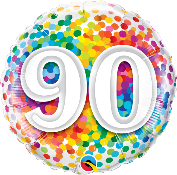 18 INCH FOIL AGE 90 RAINBOW CONFETTI 1CTP