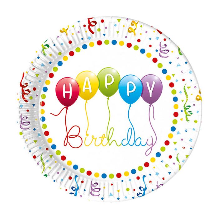 HPY BDAY STREAMR PAPER PLATES LARGE 23CM 8CT