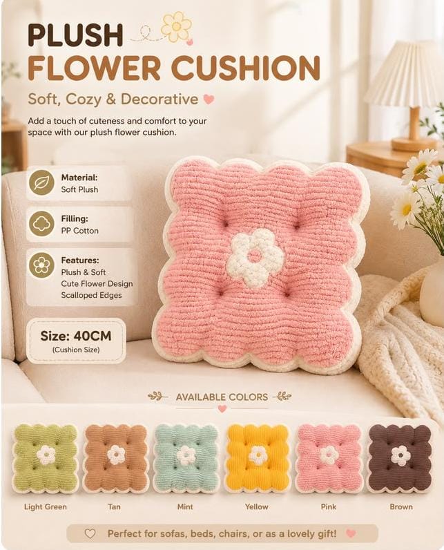 40cm Square Plush Flower Cushion