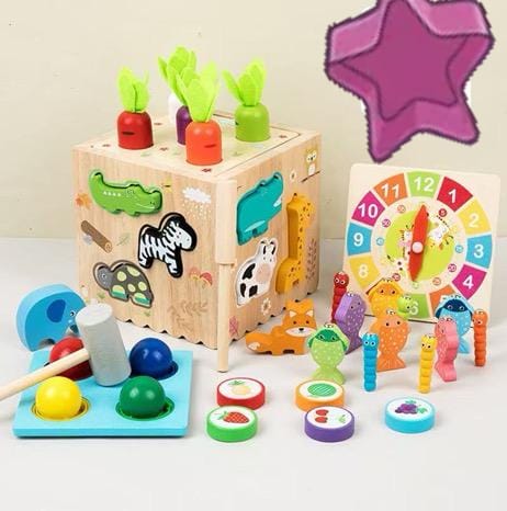 8-in-1 Montessori Wooden Activity Cube Set