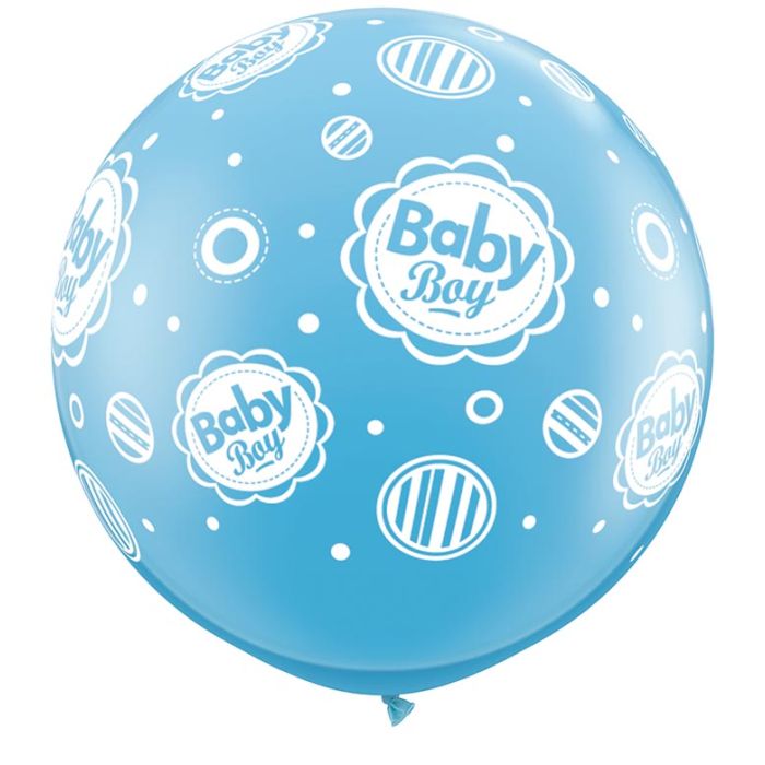 3 FT LATEX PRT BABY BOY DOTS A RND PALE BLUE 2CTP