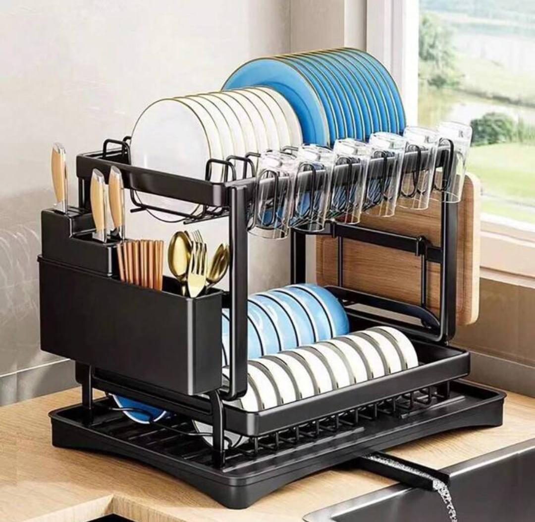 Double Layer Detachable Larger Capacity Dish Drying Rack With Drainboard