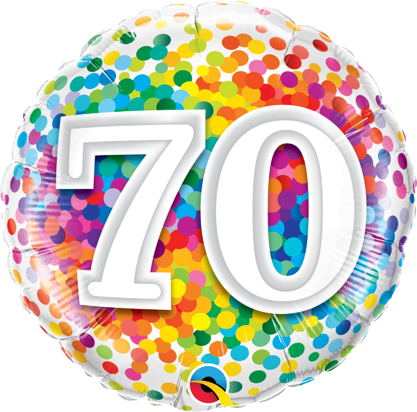 18 INCH FOIL AGE 70 RAINBOW CONFETTI 1CTP