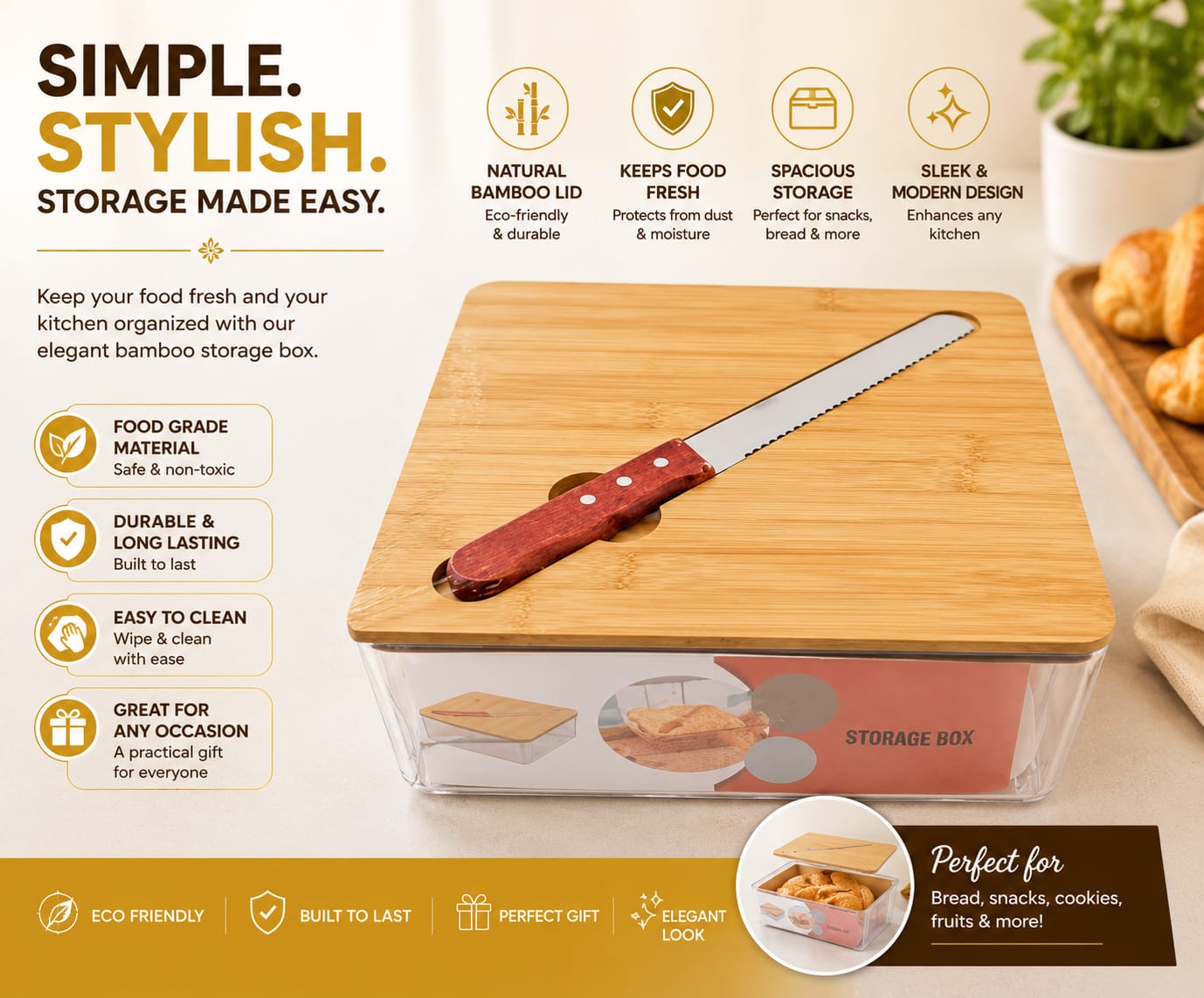 Bread Snack Storage Box with Knife