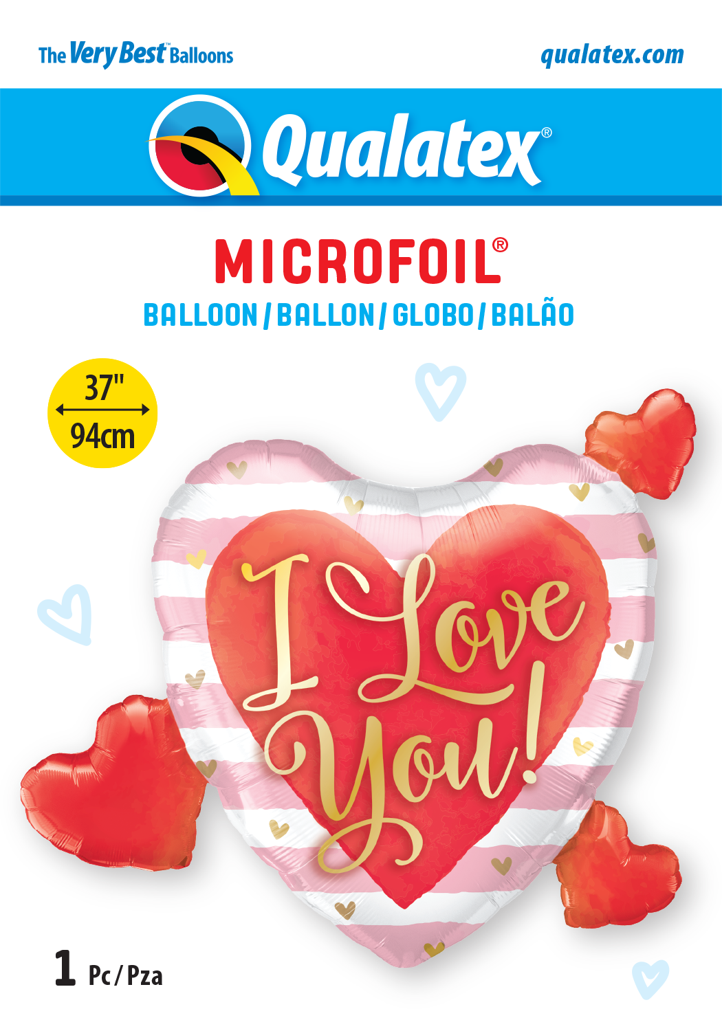 37 INCH FOIL I LOVE YOU PINK STRIPES & HEARTS 1CTP
