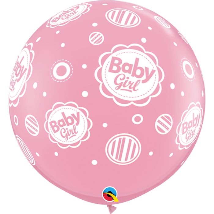 3 FT LATEX PRINTED BABY GIRL DOTS A RND PINK 2CTP