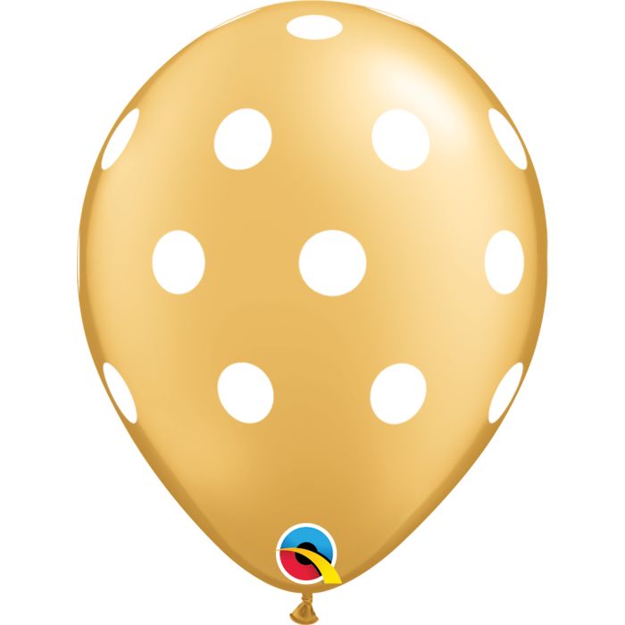 11 INCH LATEX RND GOLD BIG POLKA DOTS 50CTP