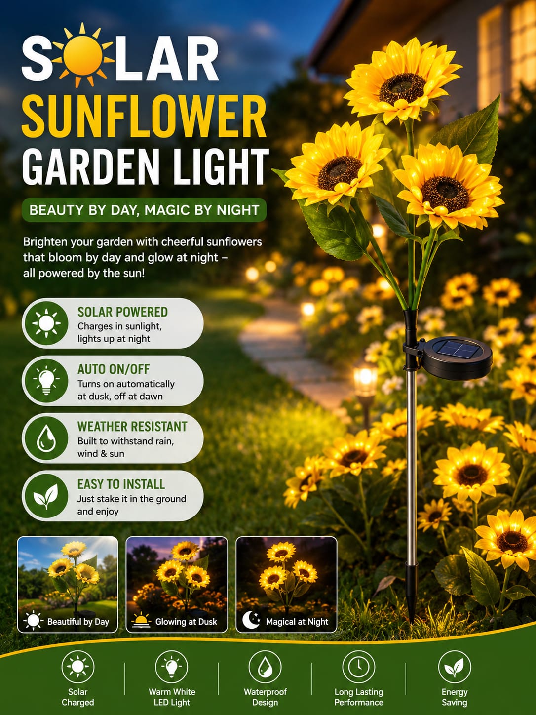 Solar Sunflower Garden Light